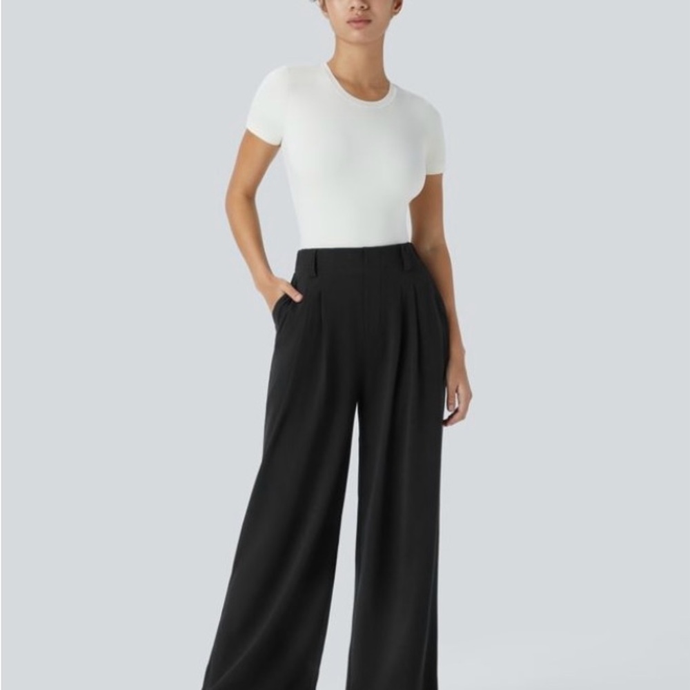 Halara flex high waisted pocket wide leg waffle work pants